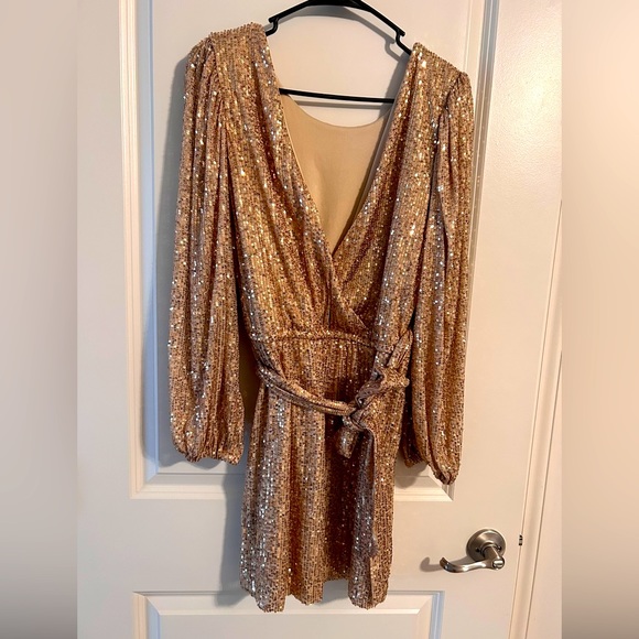 francesca's gold sequin dress Gold Metallic Pleated Bodice Ball Gown main image 0